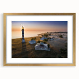 Abstract art print of a European landscape in muted earth tones, framed in gold, ideal for dining room decor.