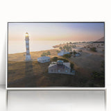 Mid-century modernist art of a European Estonian landscape in muted colors on a framed acrylic, ideal for nursery wall art.