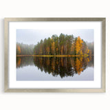 Extra large framed abstract art print featuring textured scenery of Finland in muted earth tones.