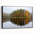 Black and white landscape art painting of a serene Finnish scenery on framed canvas, suitable for bedroom decor.