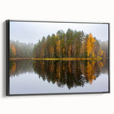 Black and white landscape art painting of a serene Finnish scenery on framed canvas, suitable for bedroom decor.