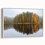 Vintage poster art of a European Finnish landscape in vibrant colors on a large framed canvas, ideal for living room decor.