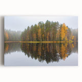 Black and white stretched canvas featuring a serene Finnish landscape, ideal for kitchen wall art or bedroom ambiance.