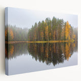Large canvas print of a serene Finnish landscape in cool blue and green tones, ideal for kitchen wall art.