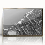 Acrylic print of the French Alps in muted earth tones, framed in gold, suitable for modern art wall decor.