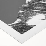 Art deco poster of the French Alps in muted blue and white tones on rolled canvas, ideal for dining room wall art.