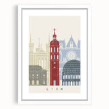 Textured abstract art print of Lyon scenery in muted earth tones on a framed white mat, suitable for bedroom art.