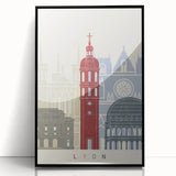 Large abstract wall art of Lyon, France, in muted earth tones on a framed acrylic, ideal for modern living room decor.