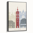 Black and white framed canvas of vintage Lyon landscape, ideal for bedroom wall art.