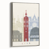 Landscape art painting of Lyon on framed canvas, depicting vibrant colors on a black background.