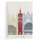 Black and white large art print of Lyon, France on stretched canvas, ideal for kitchen wall art or bedroom ambiance.