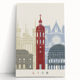 Black and white large art print of Lyon cityscape on stretched canvas, ideal for kitchen wall art.