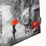 Mid-century modernist style acrylic print of abstract Paris scenery in muted earth tones, ideal for dining room art.