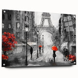 Acrylic glass print of Paris scenery featuring muted earth tones, ideal for dining room art.