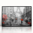 Large abstract wall art depicting a Parisian scene in muted gray and blue tones on a framed acrylic.