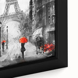 Extra large black wall art depicting a textured Parisian scene on framed canvas, with vibrant, colorful accents.