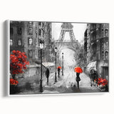 Vintage poster art of Paris scene in vibrant colors on extra large framed canvas, ideal for living room decor.