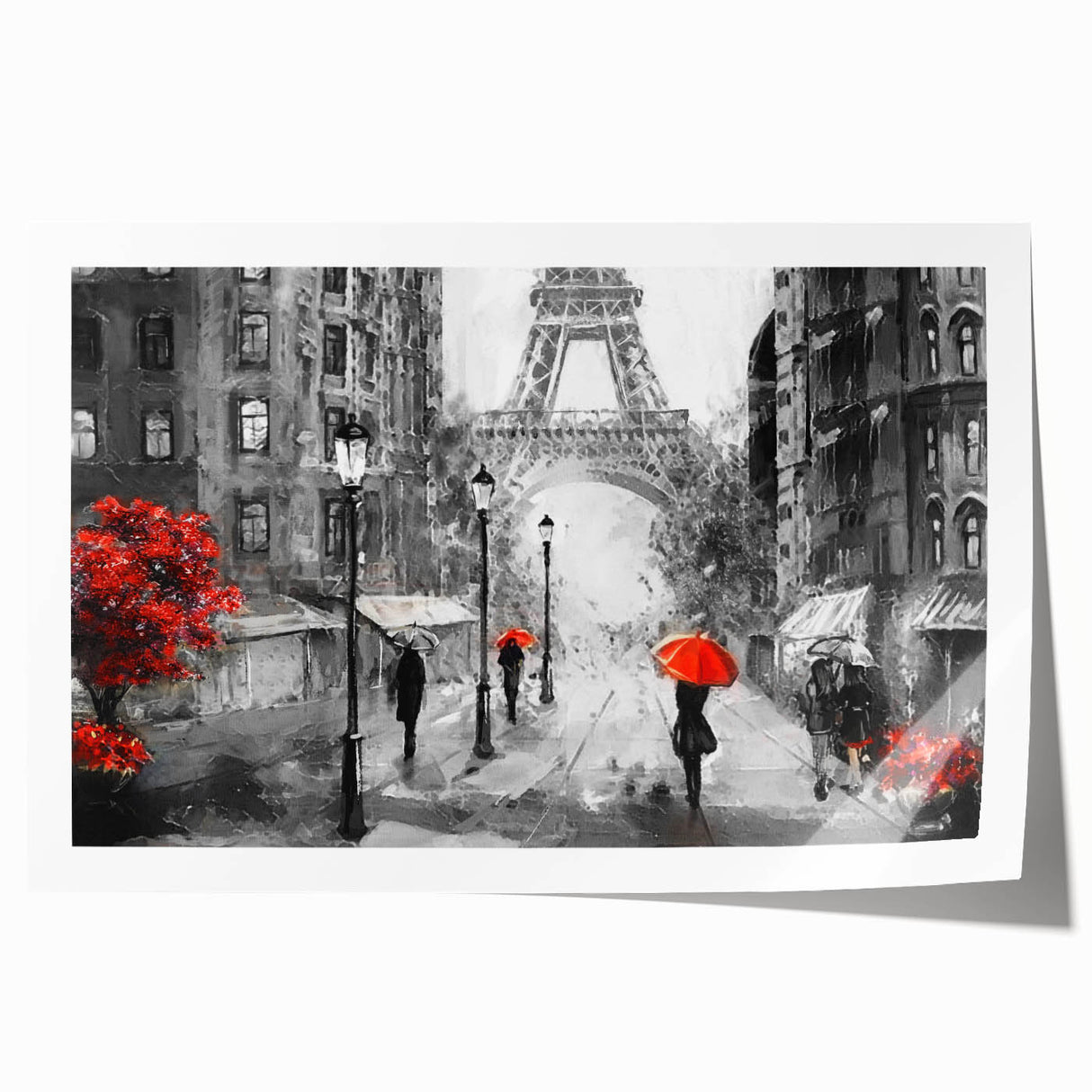 Rolled print of a Parisian street scene in muted watercolor tones, ideal for art wall dining room.