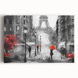 Black and white large art of Paris skyline on stretched canvas, ideal for kitchen wall art or bedroom.
