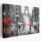 Paris street scene on large stretched canvas featuring muted earth tones, ideal for kitchen wall art.