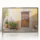 Acrylic print of a Provence landscape in pastel colors, framed in gold, suitable as modern art wall decor.