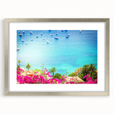 Extra large abstract art print of a textured southern France landscape in muted earth tones, framed in silver.