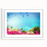 Textured abstract art print depicting a serene South France landscape in muted earth tones, framed with a white mat.