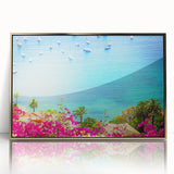 Art deco poster of a South France scenery in muted gold tones on acrylic, ideal for modern art wall decor.