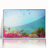 Mid-century modernist art depicting a serene French landscape in soft pastel shades, framed acrylic.