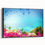 Black and white vintage poster art of a French landscape on framed canvas, suitable for bedroom decor.