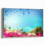 Framed canvas landscape art painting depicting a vintage European scenery in vibrant colors, ideal for living room decor.