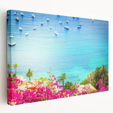 Large stretched canvas featuring a scenic view of Southern France in muted earth tones, ideal for kitchen wall art.