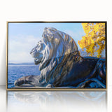 Acrylic print of a Bavarian landscape in art deco style with gold frame, suitable for modern art wall decor.