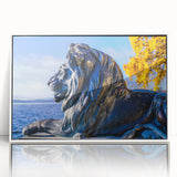 Mid-century modernist art depicting a Bavarian landscape in muted earth tones on a framed acrylic.