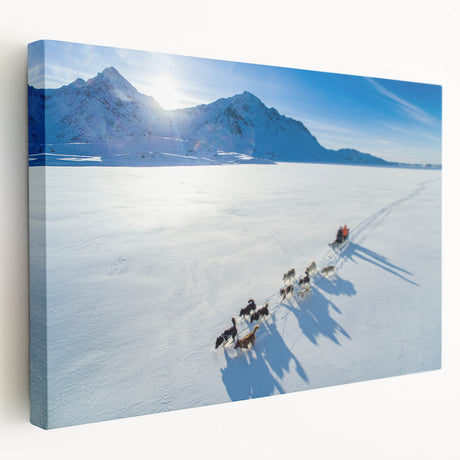 Greenland landscape in muted green and white tones on stretched canvas, suitable for kitchen wall art.