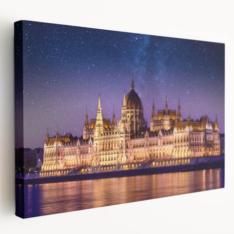 Large art depicting a European cityscape in muted earth tones on stretched canvas, ideal for kitchen wall art.