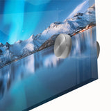 Large abstract wall art depicting a European Iceland scenery in muted blue and green tones on acrylic glass.