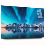 Large abstract wall art of Icelandic scenery in muted blue and gray tones, acrylic print.