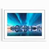 Textured art print of an abstract Icelandic landscape in cool blue and gray tones, framed with a white mat.