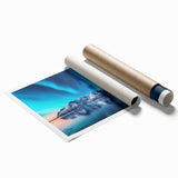 Extra large rolled print of a serene Icelandic landscape in muted green and blue tones.