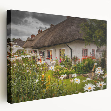 Landscape painting of an Irish countryside on stretched canvas, featuring green fields and a cloudy sky.