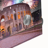 Large abstract depiction of Rome in muted earth tones on acrylic glass, suitable as dining room art.