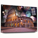 Acrylic print of a Rome cityscape in muted earth tones, ideal for dining room decor.