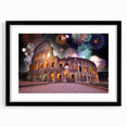 Abstract art print of Rome scenery in vibrant colors on a large textured canvas, suited for living room decor.