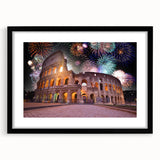 Abstract art print of Rome scenery in vibrant colors on a large textured canvas, suited for living room decor.