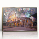 Art deco poster of Rome's landscape in muted gold tones, framed acrylic, suitable for modern art wall decor.