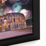Black wall art featuring a textured scene of Rome with colorful accents on a framed canvas, ideal for living room decor.
