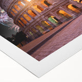 Art deco poster of Rome with muted earth tones on rolled canvas, suitable for dining room wall art.