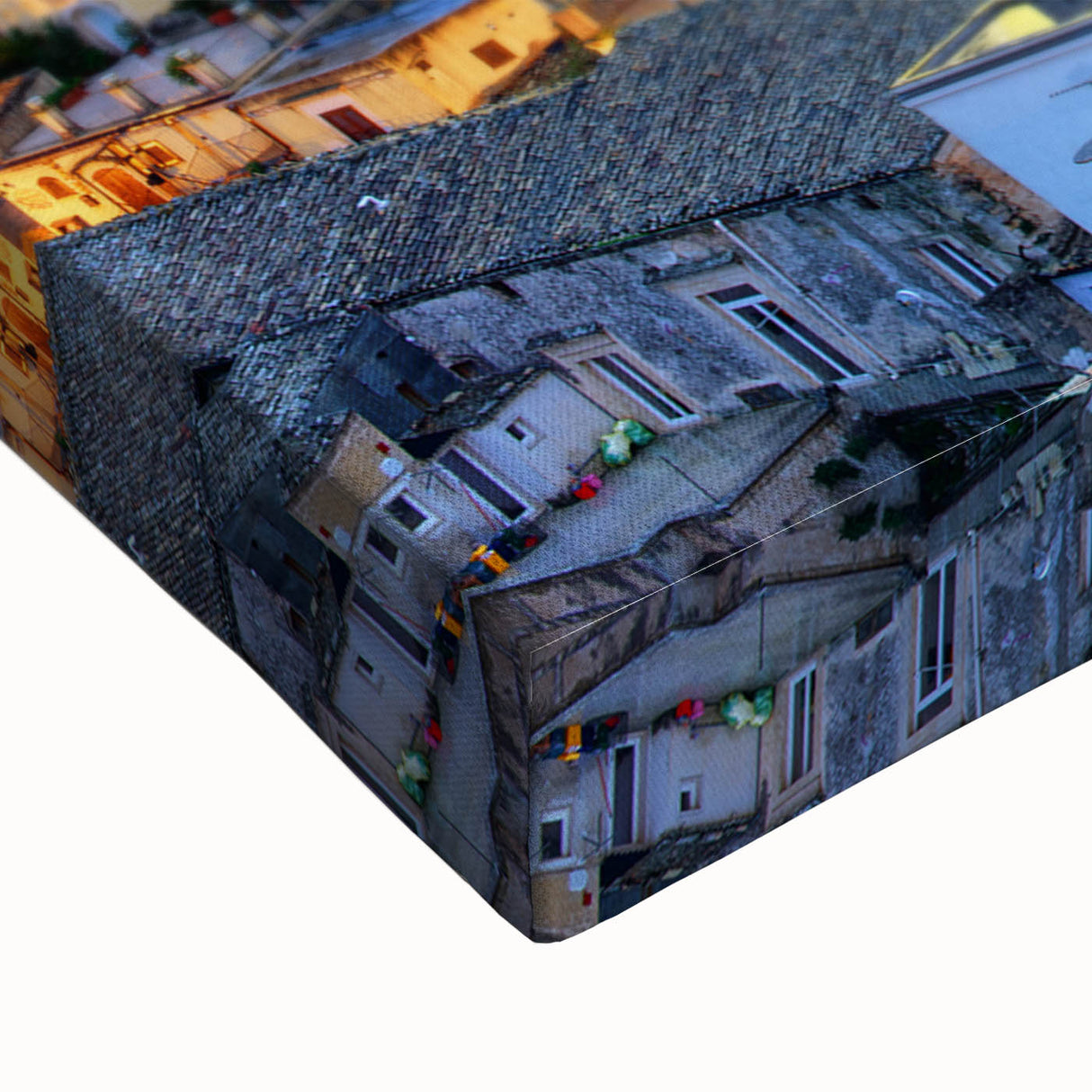 Large art featuring a black and white landscape of Sicily on stretched canvas, suitable for bedroom wall decor.