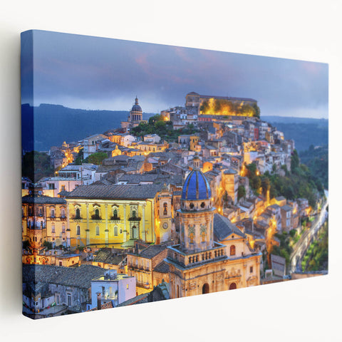 Large canvas print of a Sicilian landscape in soft earth tones, ideal for kitchen wall art.